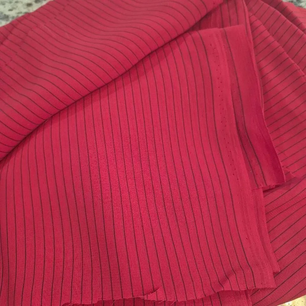 Fabric, Red & Black Striped Polyester Georgette, 45
